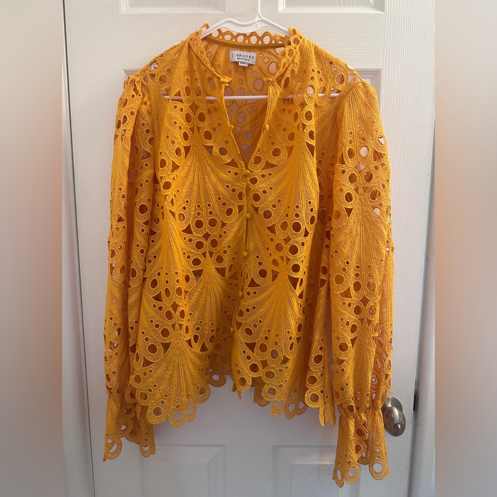 J Brooks Open Fan Lace Jacket in Yellow size 3X